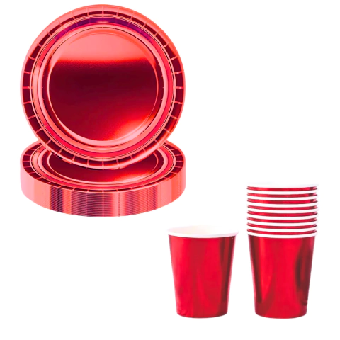 Imagen de Set De 10 Platos + 10 Vasos Metalizados Descartables