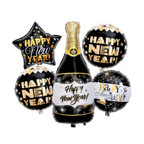 Set Globos 5pzs Champán Negro Dorado Rosa Feliz Año Nuevo - comprar online
