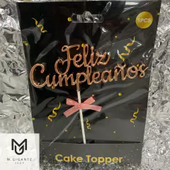 Topper Feliz Cumpleaños Metalizado Cursiva en internet