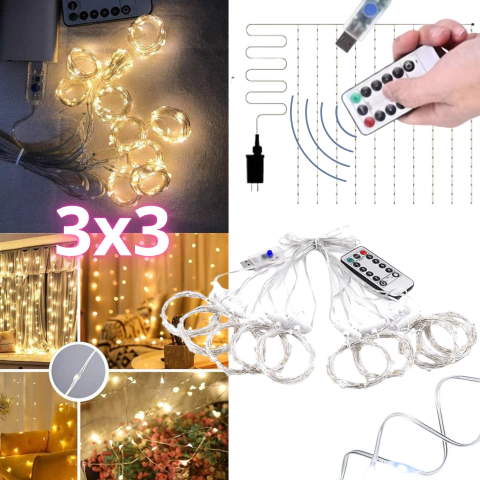 Cortina 3x3m Alambre Efectos y Control de Bolsa Luz Led Navideñas - comprar online