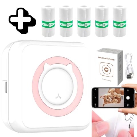 Mini Impresora + 5 Rollos Adhesivos Varios Modelos Térmicos Bluetooth -448 - tienda online