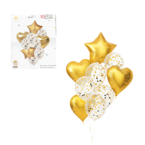 Imagen de Set De 10 Globos Corazon Y Estrella Con Confetti Deco Fiesta Cod 515