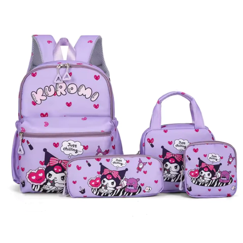 Set Infantil Kit 4 PCS De Mochila Lonchera Y Estuche Kuromi Cod 10414