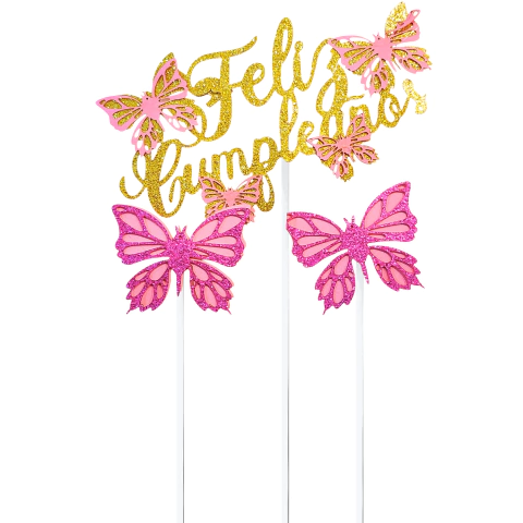 Topper para torta Feliz cumpleaños con Mariposas