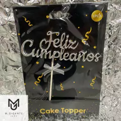 Topper Feliz Cumpleaños Metalizado Cursiva - tienda online