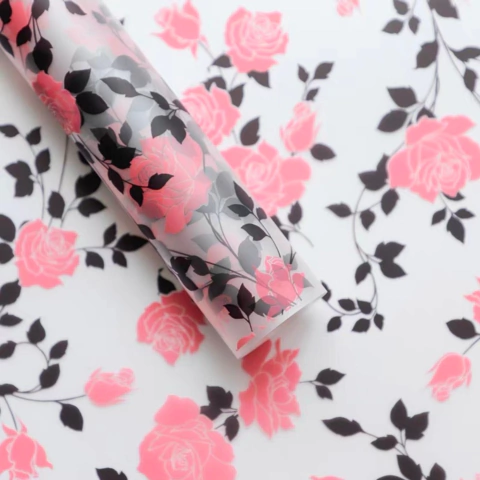 Imagen de x20u Papel Coreano Bopp Diseño Rosas Traslucidas Cod 3297