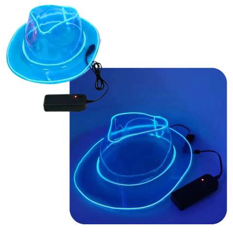 Imagen de Sombrero Cowboy Traslucido Vaquero Luminoso Con Luz Led Cotillon
