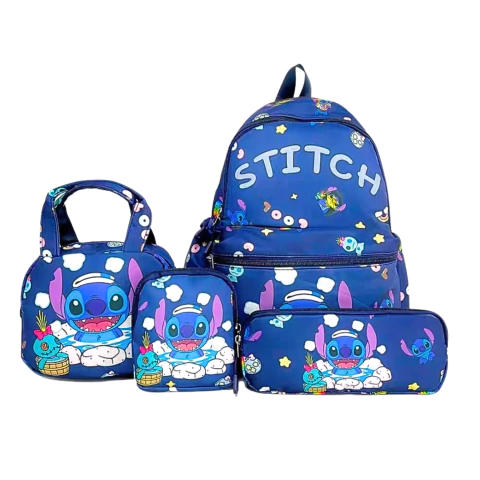 Set Infantil Kit 4 PCS De Mochila Lonchera Y Estuche Stitch Cod 10416 - M-GIGANTE