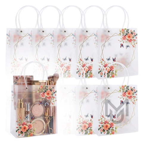 Imagen de X10u Bolsa Souvenirs Translucidas Flores Estampadas 24cmX10cmX22cm 3469