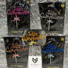 Topper Feliz Cumpleaños Metalizado Cursiva