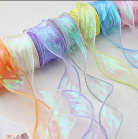 Rollo Cinta Organza Traslucida Iridiscente 4cmx8m Cod 3181