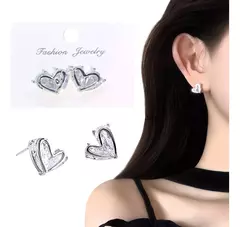 Aritos Corazones Diamantes Plateado Bijouterie Moda Aroboc68 - tienda online