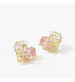 Aritos Moño Piedra Rosa Plateado Bijouterie Moda 674 - comprar online