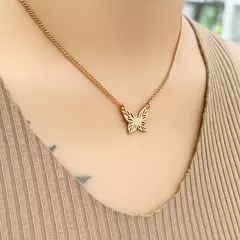 Collar Mujer Mariposa Rosa Gold Moderno Fashion 1199 - tienda online