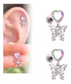 Aritos Mariposa Iridiscente Plateado Delicado Moda 563 - M-GIGANTE
