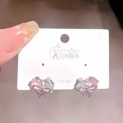 Aritos Moño Piedra Rosa Plateado Bijouterie Moda 674 en internet