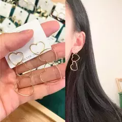 Aritos Corazones Cadena Dorada Bijouterie Moda 1330 - M-GIGANTE
