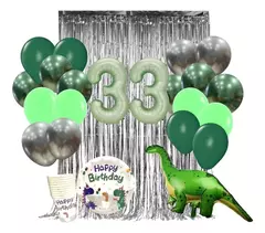 Set de globos Dinosaurio + Plato + Vaso Descartable x41 pzs