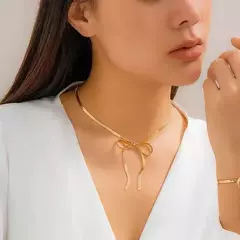Collar Mujer Moño Dorado Delicado Moderno Fashion 1511cod - M-GIGANTE