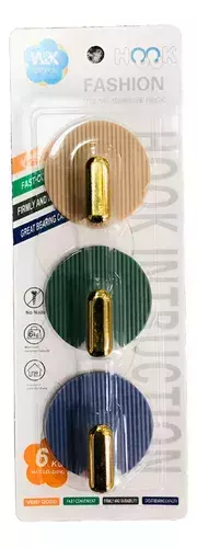 Gancho 415 Diseño Porcelana Adhesivo Para Hogar Baño Dorado 3pc