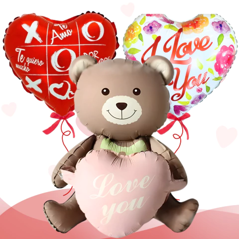 Set Kit Globos 3 Pcs San Valentín Día De Los Enamorados Pequeño Osito I Love You en internet