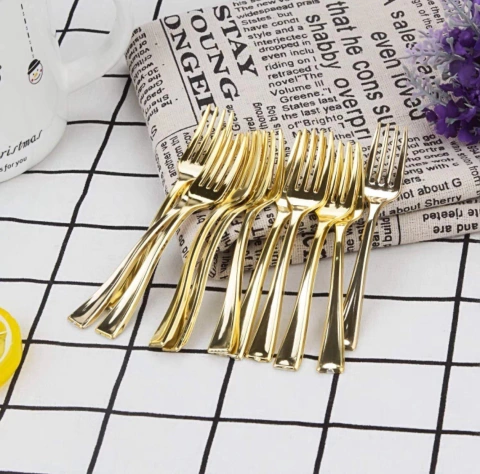 Mini Tenedor Plastico Dorado Plateado De Copetín DESCARTABLE X 25 Unidades - comprar online