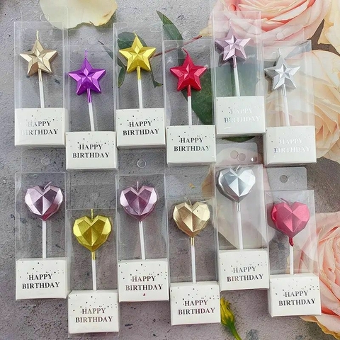 Vela De Corazon y Estrella Metalizadas x Unidad