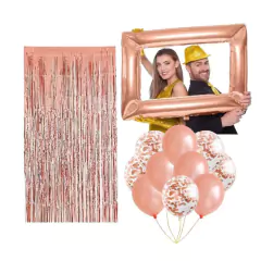 Combo Globo Cuadro Selfie + Cortina + Globo Latex Y Confeti