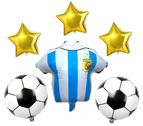 Set Globos Selecciòn Argentina Estrella Camiseta Pelota 6pcs