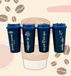 Vaso Negro Con Frase Para Cafe 450ml Termico