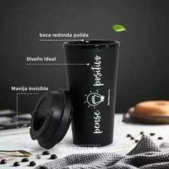 Vaso Negro Con Frase Para Cafe 450ml Termico - comprar online