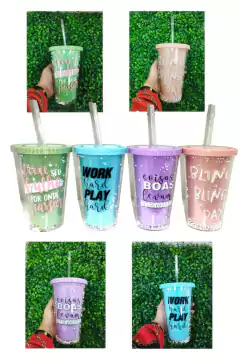 Vaso Acrilico Doble Pared Pelotitas Tapa Plana Sorbete 450ml
