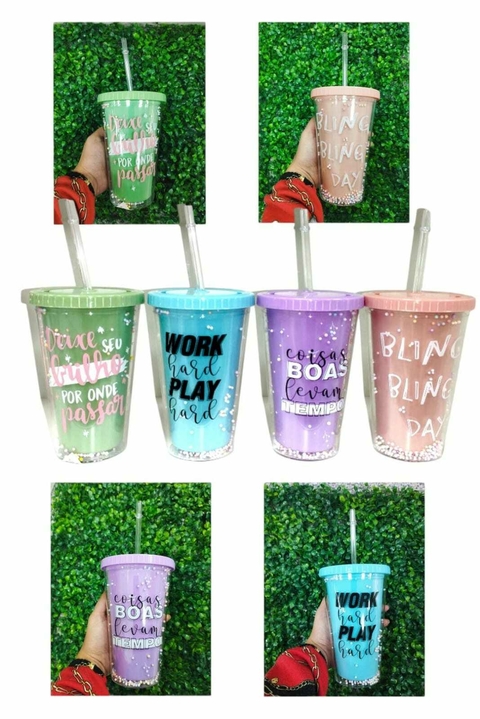 Vaso Acrilico Doble Pared Pelotitas Tapa Plana Sorbete 450ml