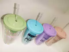 Vaso Acrilico Doble Pared Pelotitas Tapa Plana Sorbete 450ml - M-GIGANTE
