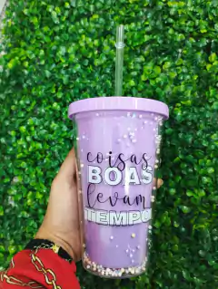 Vaso Acrilico Doble Pared Pelotitas Tapa Plana Sorbete 450ml - comprar online