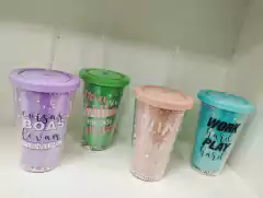 Vaso Acrilico Doble Pared Pelotitas Tapa Plana Sorbete 450ml en internet