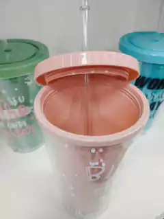 Vaso Acrilico Doble Pared Pelotitas Tapa Plana Sorbete 450ml - tienda online