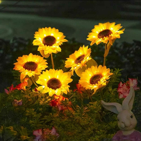 Estaca Flor 3 Girasoles Solar Jardín Patio Exterior X 2pcs