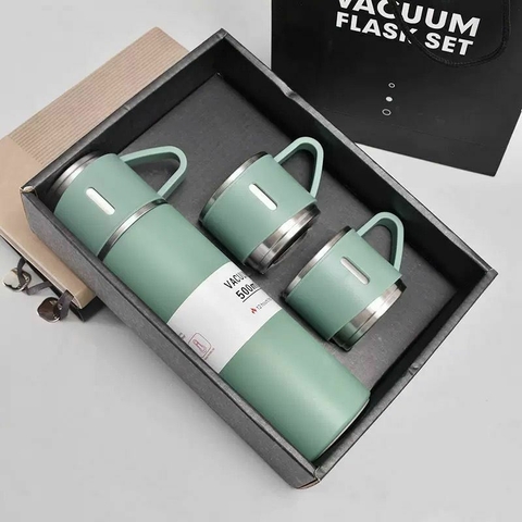 Set Termo 500ml Con 3 Tazas Acero Inoxidable