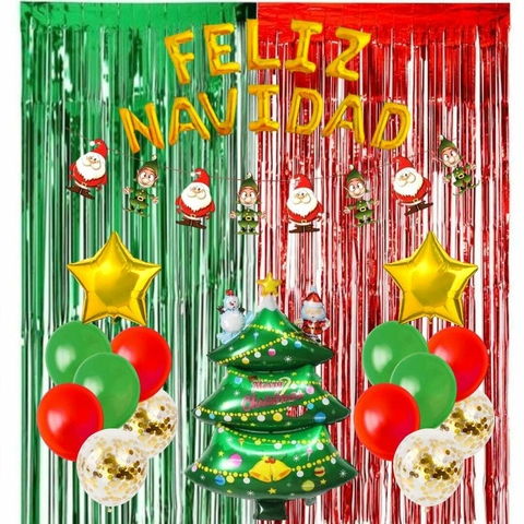Set Globos Feliz Navidad Árbol Estrella 19 Piezas Cod 1