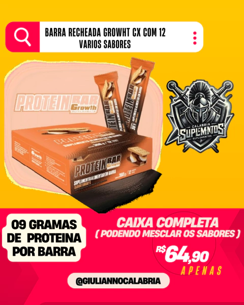 Barra de Proteína Growht com Recheio - Caixa com 12 Unidades