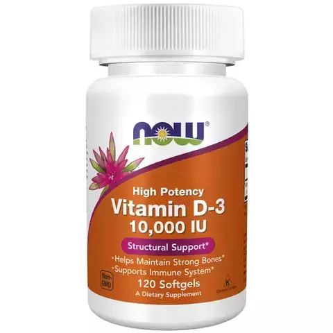 Vitamina D3 Now ,10.000 UI, 120 Cápsulas Softgel