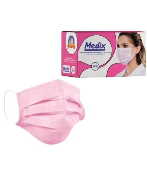 Máscara Rosa Bebê Medix Tripla Descartável c 50 unidades