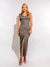 Vestido Celeste Cinza Midi Amb