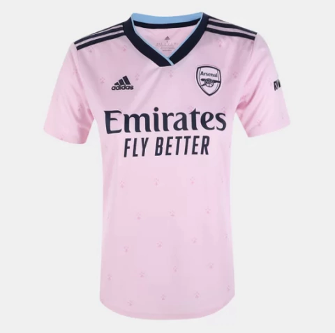 Camisa Arsenal III 22/23 - Torcedor Adidas Feminina - Rosa com detalhes em preto