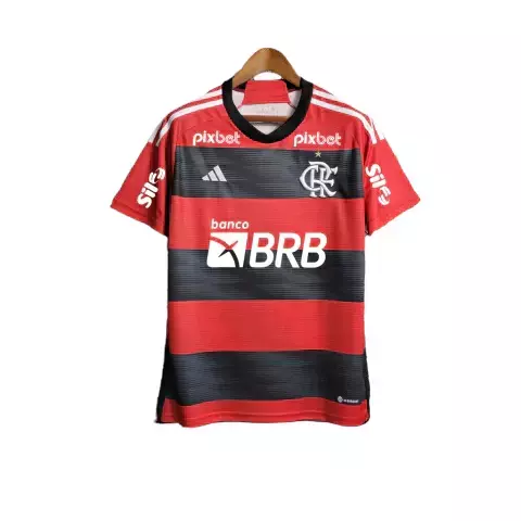 Camisa Flamengo I Patrocínios 23/24 Torcedor Adidas Masculina - Vermelho e Preto - comprar online