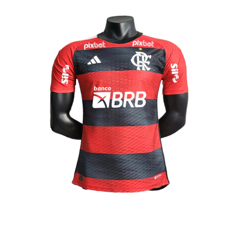 Camisa Flamengo I 23/24 Jogador Adidas Masculina - Vermelho e Preto - Com Todos os Patrocínios