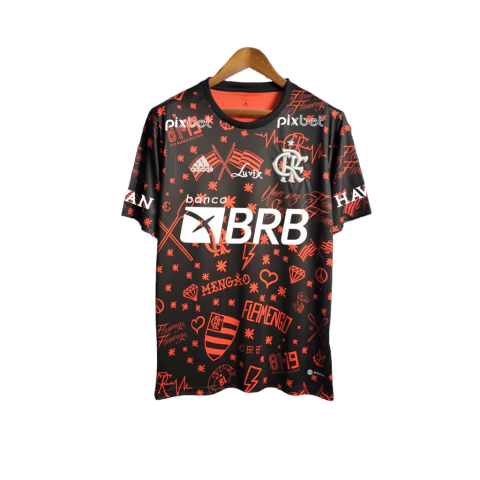 Camisa Flamengo III 23/24 Torcedor Masculina - Preto com detalhes em branco e vermelho com todos os patrocinios