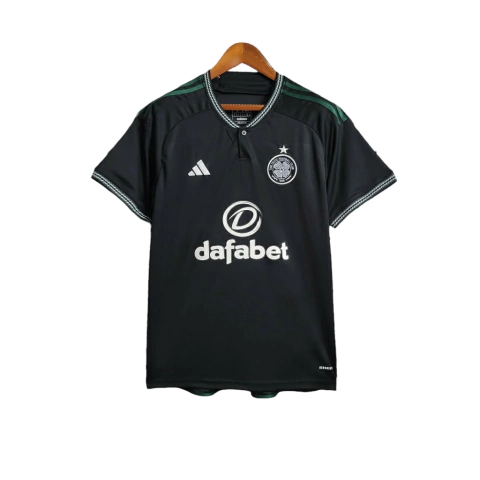 Camisa Celtic II 23/24 - Torcedor Adidas Masculina - Preta com detalhes em cinza e branco