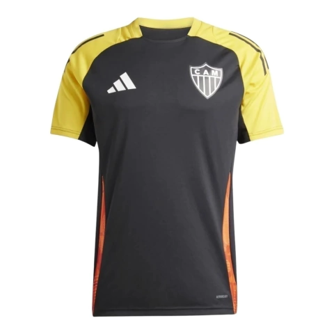 Camisa Atlético Mineiro Treino 25/26 - Torcedor Adidas Masculina - Preta com detalhes em amarelo e laranja